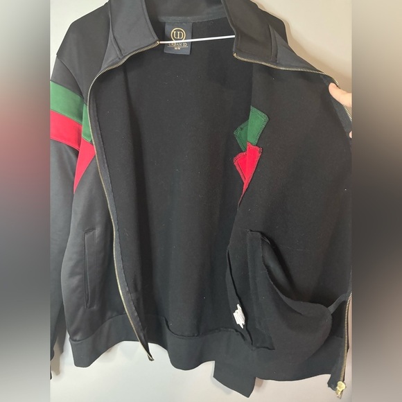 Urban ID size M, Men's Black Track Jacket with Red and Green Stripes, front zip - Picture 5 of 8